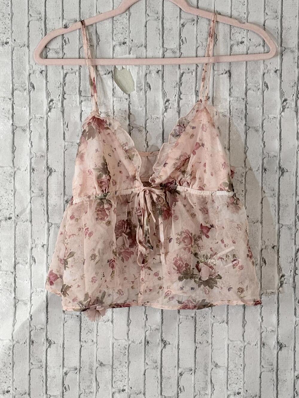 Boho Floral Sheer Sleeveless Tie-Front Crop Top
